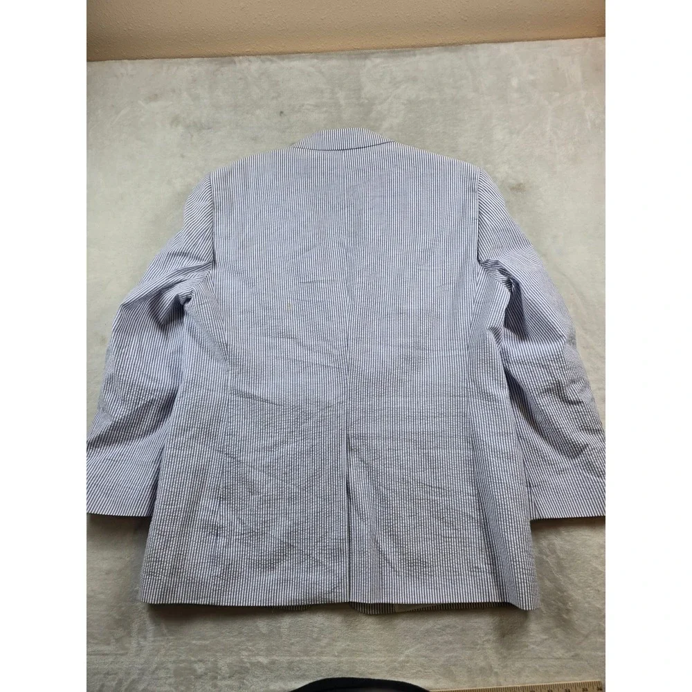 Saddlebred Seersucker Blazer Men 44R Blue White Striped Cotton Sport Coat Jacket